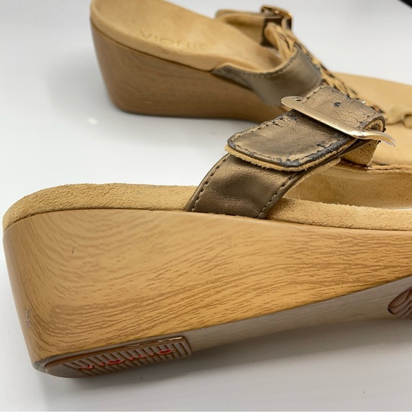 Vionic Tan & Brown Leather Animal Print Wedge Sandals 9 - Picture 4 of 9